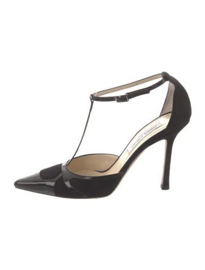 Pre-owned Jimmy Choo Suede T-strap Pumps In Black