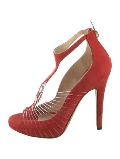 Pre-owned Jimmy Choo Suede T-strap Pumps In Orange