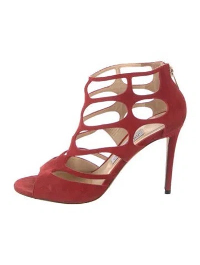 Pre-owned Jimmy Choo Suede T-strap Pumps In Red