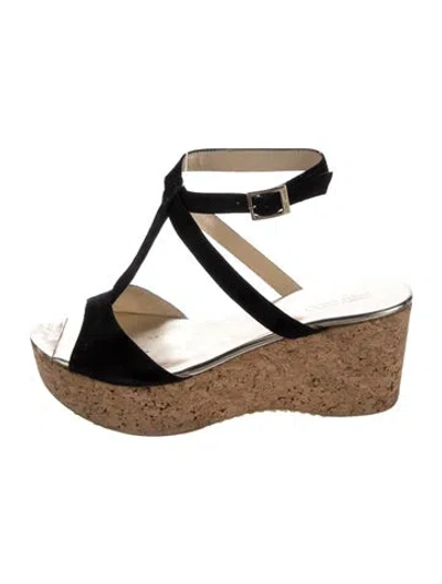 Pre-owned Jimmy Choo Suede T-strap Sandals In Black