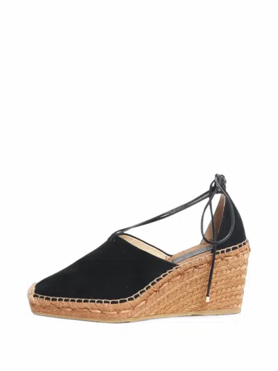 Pre-owned Jimmy Choo Suede Wedge Espadrilles In Black