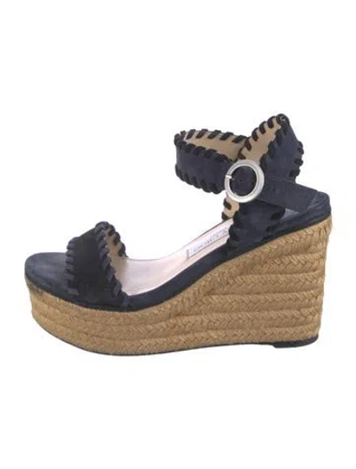 Pre-owned Jimmy Choo Suede Whipstitch Trim Espadrilles In Blue