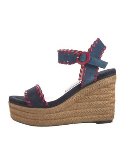 Pre-owned Jimmy Choo Suede Whipstitch Trim Espadrilles In Blue