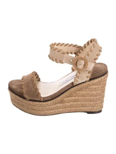 Pre-owned Jimmy Choo Suede Whipstitch Trim Espadrilles In Brown