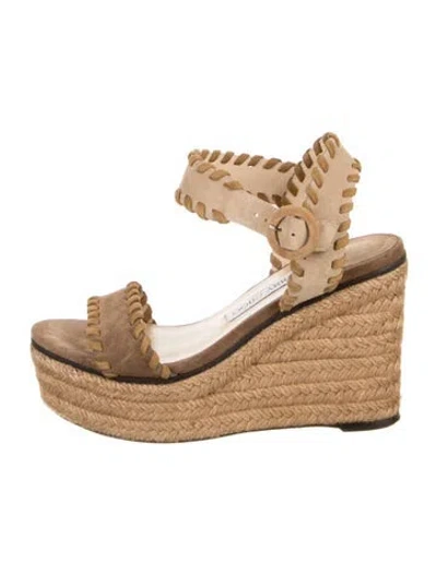 Pre-owned Jimmy Choo Suede Whipstitch Trim Espadrilles In Brown