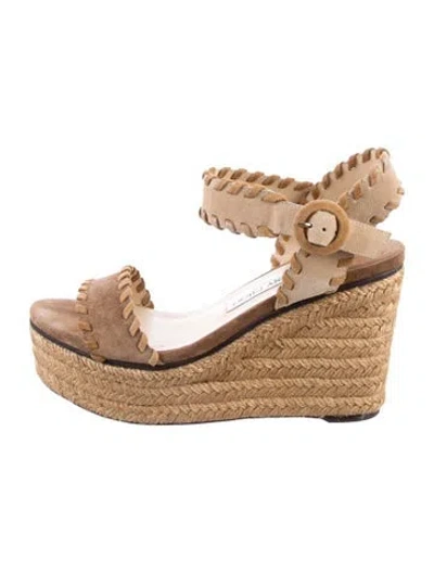 Pre-owned Jimmy Choo Suede Whipstitch Trim Espadrilles In Brown