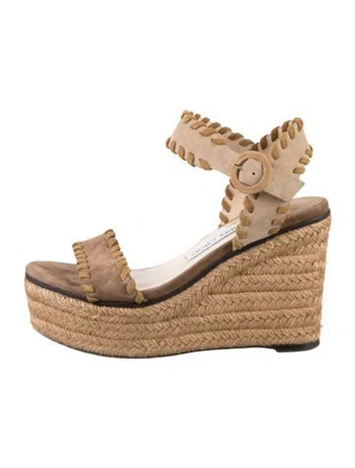 Pre-owned Jimmy Choo Suede Whipstitch Trim Espadrilles In Brown