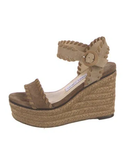 Pre-owned Jimmy Choo Suede Whipstitch Trim Espadrilles In Neutral