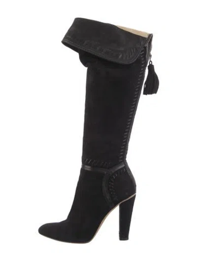 Pre-owned Jimmy Choo Suede Whipstitch Trim Riding Boots In Black
