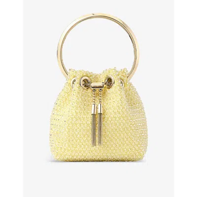 Jimmy Choo Sunbleached Yellow Bon Bon Micro Crystal-embellished Satin Top-handle Bag