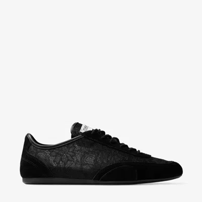 Jimmy Choo Sunny Leather-trimmed Suede And Lace Sneakers In Black