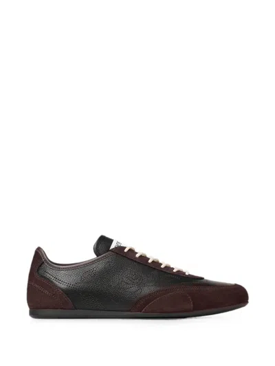 Jimmy Choo Sunny F Black And Chocolate Leather-mix And Perforated Leather Low Top Trainers