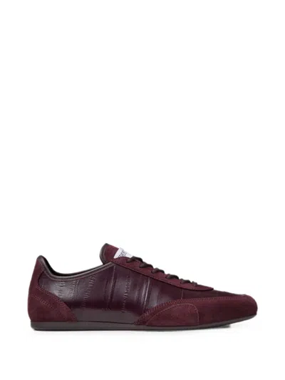Jimmy Choo Sunny F Deep Merlot Leather Mix And Eel Printed Leather Low Top Trainers In Red