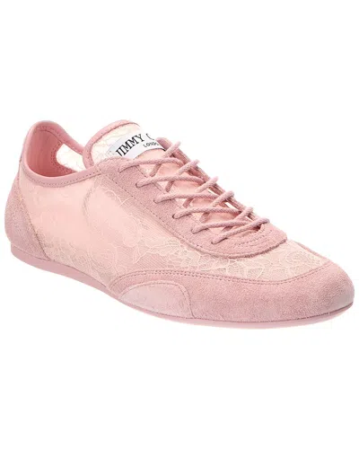 Jimmy Choo Sunny Floral Lace And Suede Trainers In Pink