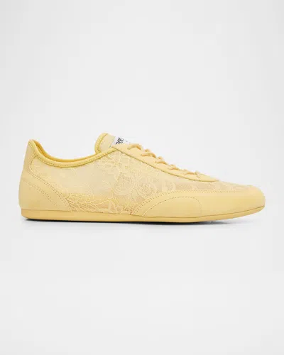 Jimmy Choo Sunny Floral Lace And Mixed Leather Trainers In Yellow
