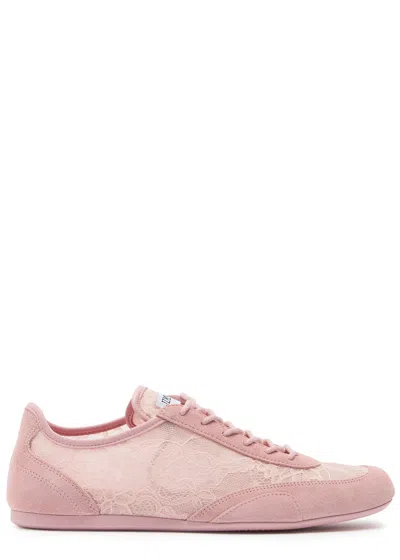 Jimmy Choo Sunny Floral Lace And Suede Trainers In Pink
