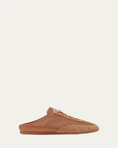 Jimmy Choo Sunny Woven Mixed Leather Sneaker Mules In Brown