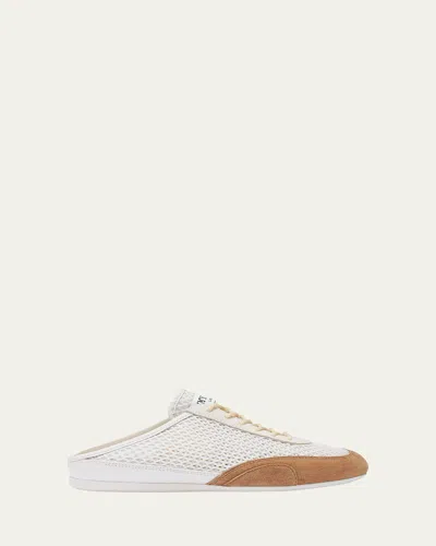 Jimmy Choo Sunny Woven Mixed Leather Sneaker Mules In White