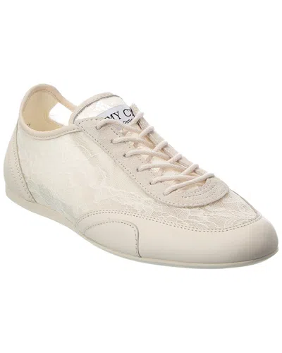 Jimmy Choo Sunny/f Lace & Leather Sneaker In White