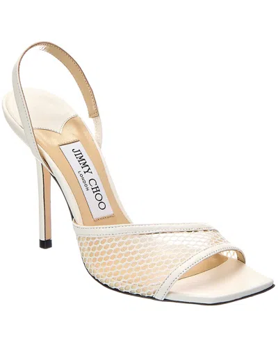 Jimmy Choo Sutton 100 Mesh & Leather Slingback Sandal In White