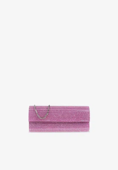Jimmy Choo Sweetie Glitter-embellished Clutch In Pink