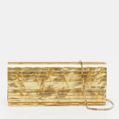 Pre-owned Jimmy Choo Sweetie Gold Fabric Acrylic Chain Clutch