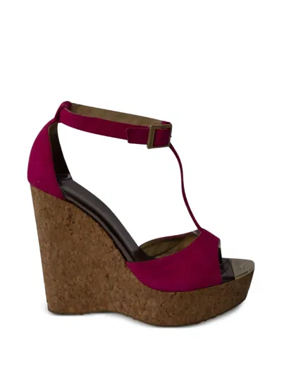 Pre-owned Jimmy Choo T-bar Open-toe Wedge Sandals In Pink