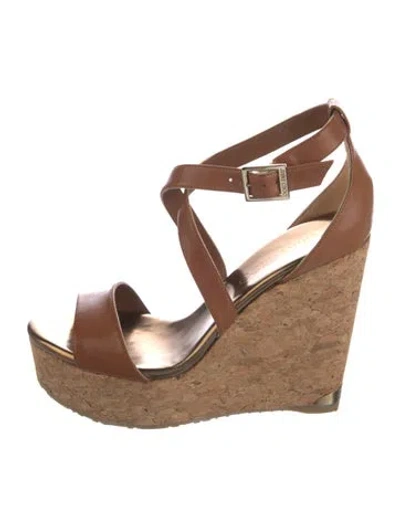 Pre-owned Jimmy Choo Tag Size 37 Leather Espadrilles In Neutral