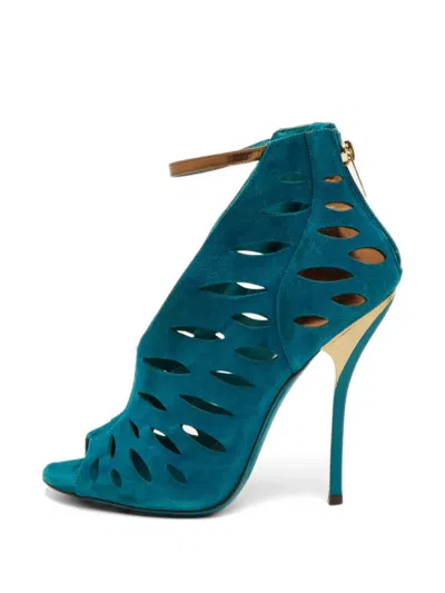Pre-owned Jimmy Choo Tamber Cut-out High-heeled Ankle Sandals In Blue