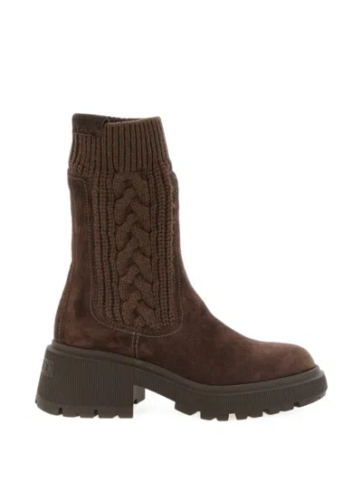 Jimmy Choo Tamia 70 Cable-knit Wool And Suede Chelsea Boots In Brown