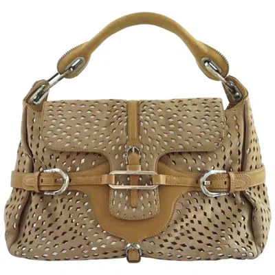 Pre-owned Jimmy Choo Tan And Silver Perforated Suede Shoulder Bag In Brown
