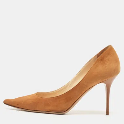 Jimmy Choo Tan Suede Agnes Pumps In Brown