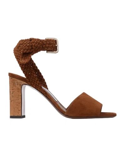 Jimmy Choo Tan Suede And Shiny Cork Sandals In Brown