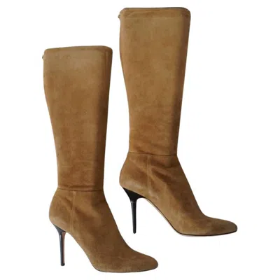 Pre-owned Jimmy Choo Tan Suede Knee High Boots 41 In Brown