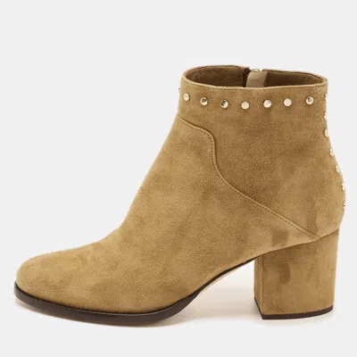 Pre-owned Jimmy Choo Tan Suede Melvin Ankle Boots Size 37 In Brown