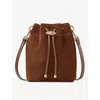 Jimmy Choo Mini Suede Cinch Bucket Bag In Tan/gold