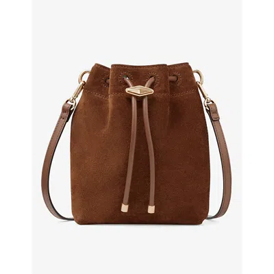 JIMMY CHOO WOMENS TAN/GOLD CINCH MINI SUEDE TOP-HANDLE BUCKET BAG