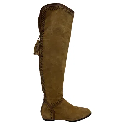Jimmy Choo Tassel Accent Knee-high Boots In Brown Suede In Green