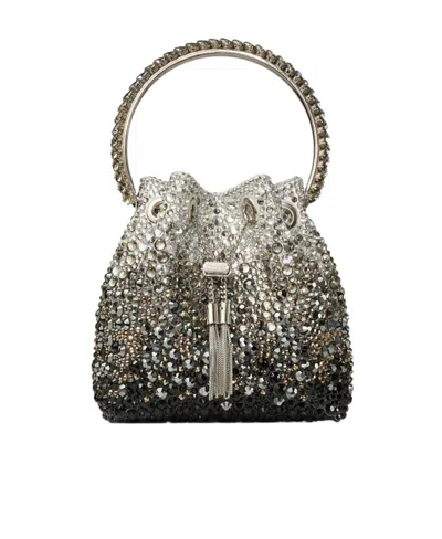 Jimmy Choo Bon Bon Crystal-embellished Satin Top-handle Bag In Black/smoke/clear