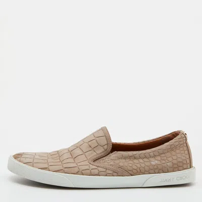 Pre-owned Jimmy Choo Taupe Croc Embossed Leather Slip On Sneakers Size 36.5 In Grey