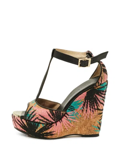 Pre-owned Jimmy Choo T-bar Wedge Sandals In Neutral