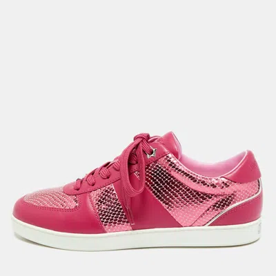 Pre-owned Jimmy Choo Teri Size 39 Pink Leather And Snakeskin Embossed Lace Up Sneakers