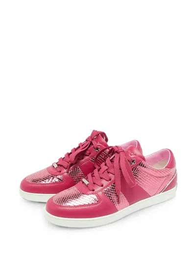 Pre-owned Jimmy Choo Teri Snakeskin-embossed Sneakers In Pink