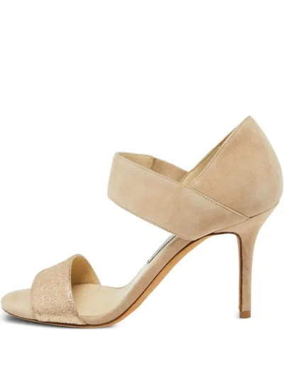 Pre-owned Jimmy Choo Tesoro Suede Strap Sandals In Neutral