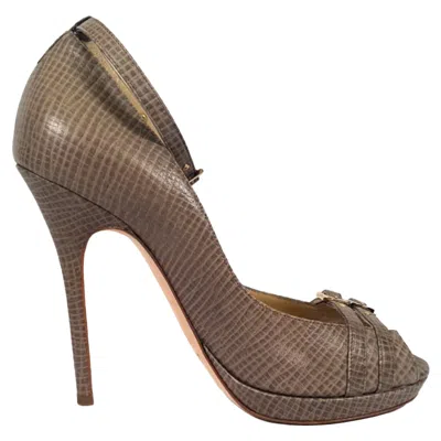 Jimmy Choo Textured Peep-toe Ankle Strap Pumps In Brown Leather