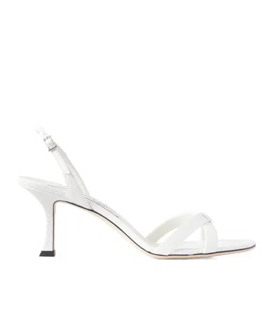 Jimmy Choo Elsy 70 Textured-leather Sandals In White