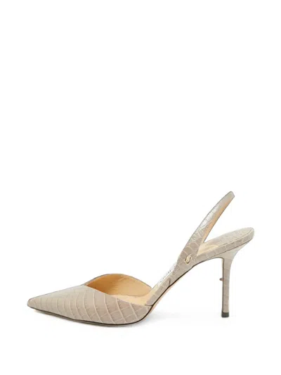 Pre-owned Jimmy Choo Thandi Croc-embossed Mules In Grey