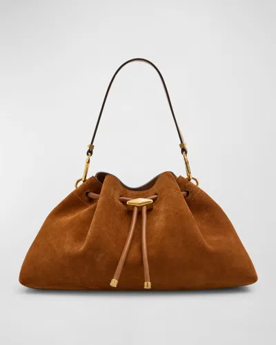 Jimmy Choo The Cinch Suede Shoulder Bag In Tan/light Gold