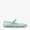 Jimmy Choo Light Green Jelly Ballet Flats With Crystal