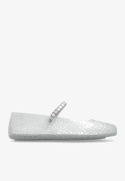 Jimmy Choo The Jelly Crystal Embellished Ballet Flats In White